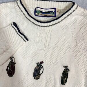 Vintage Shenandoah Sweater Mens L White Ivory Cable Knit Golf Pullover Made USA